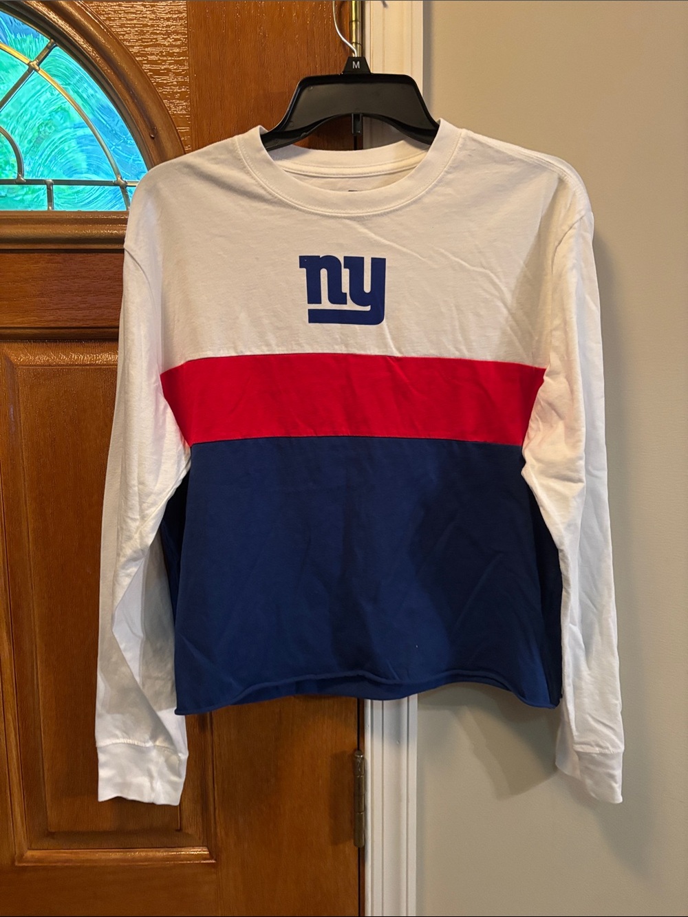 NY Branded Long-Sleeve Colorblock Tee - White, Red & Navy